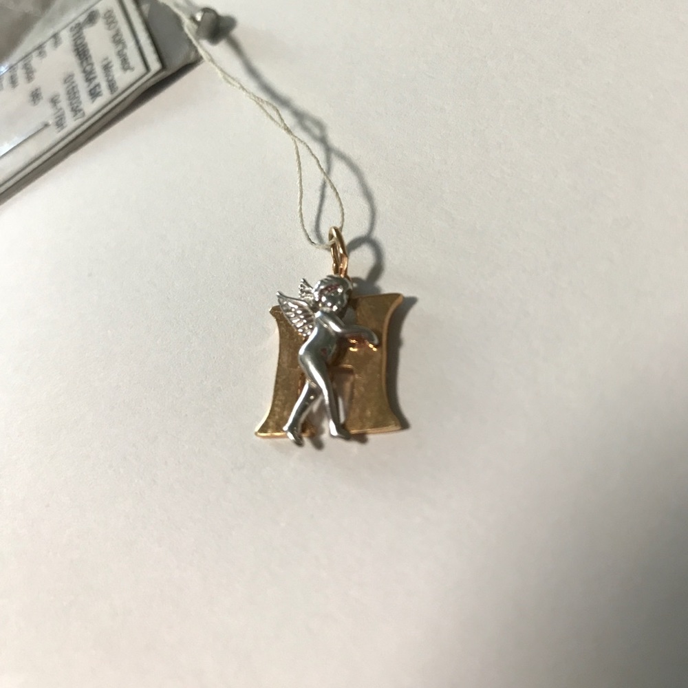 14ct Rose and White Gold pendant, Letter H & angel